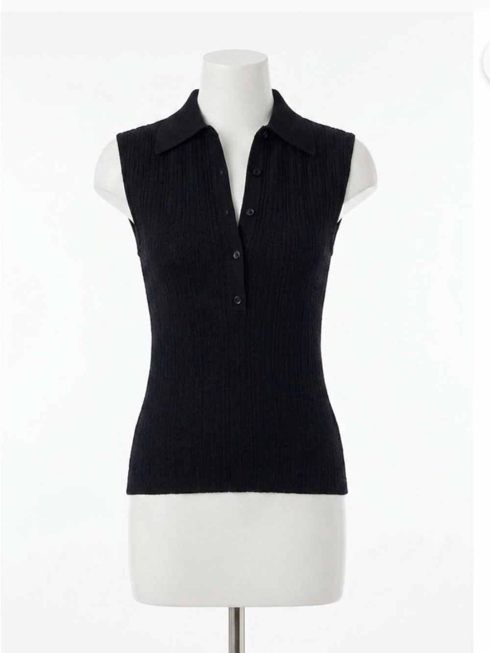 A.L.C. Black Sleeveless Ribbed Polo Tank - New